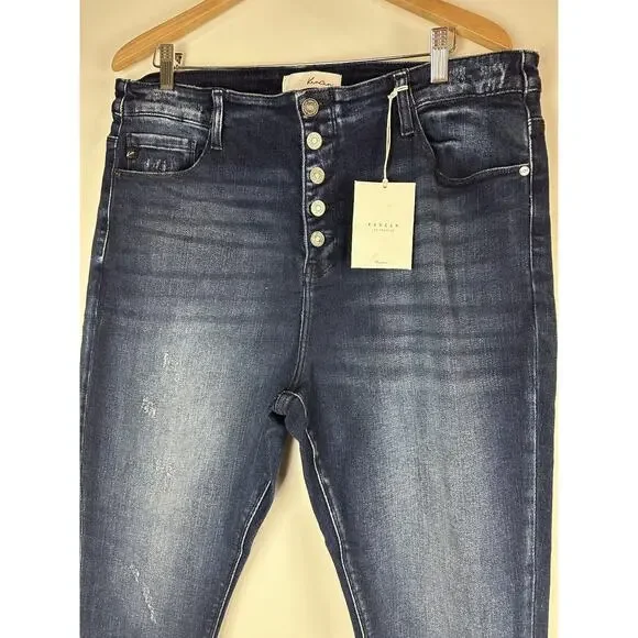 NWT KanCan High Rise Super Skinny Jeans Button Fly Dark Denim Plus Size 3XL - Picture 3 of 10